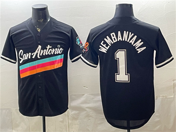San Antonio Spurs #1 Victor Wembanyama Black Stitched Baseball Jersey