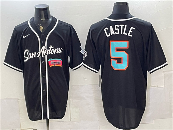 San Antonio Spurs #5 Stephon Castle Black Stitched Baseball Jersey