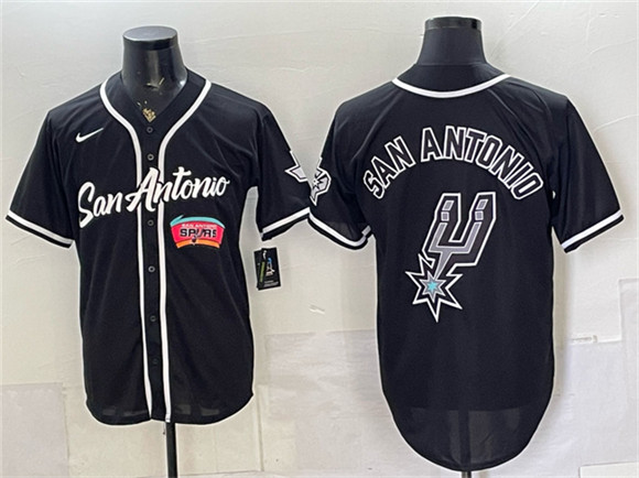 San Antonio Spurs Team Big Logo Black Stitched Baseball Jersey