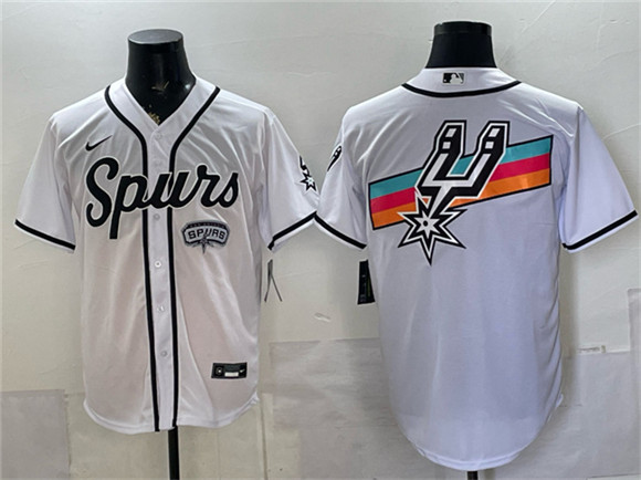 San Antonio Spurs Team Big Logo White Stitched Baseball Jersey