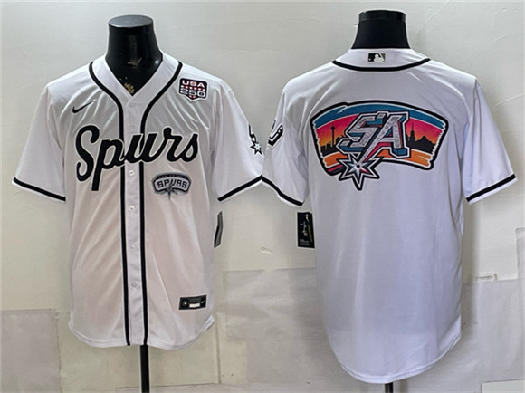 San Antonio Spurs Team Big Logo White USA 250' Patch Stitched Baseball Jersey