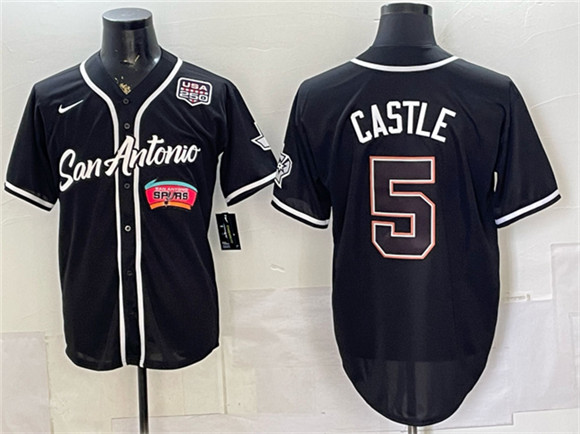 San Antonio Spurs #5 Stephon Castle Black USA 250' Patch Stitched Baseball Jersey