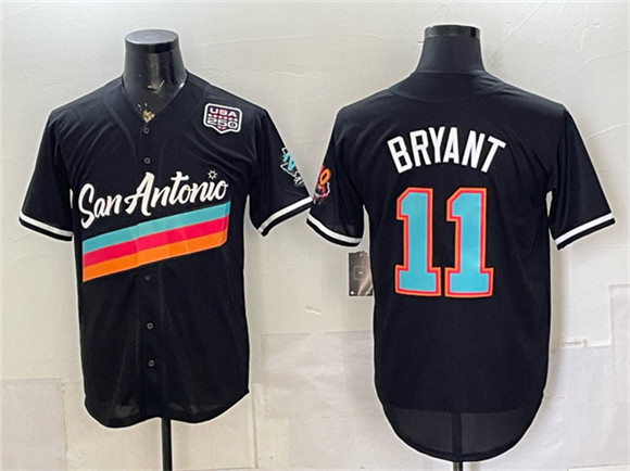 San Antonio Spurs #11 Carter Bryant Black USA 250' Patch City Edition Stitched Baseball Jersey