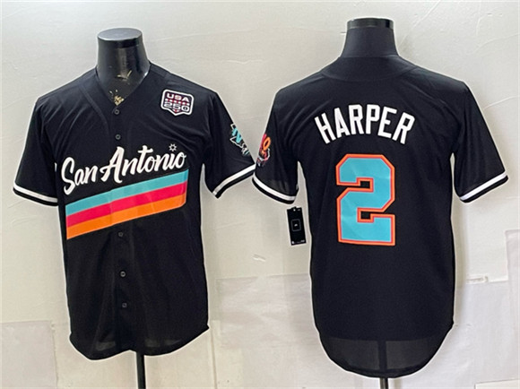 San Antonio Spurs #2 Dylan Harper Black USA 250' Patch City Edition Stitched Baseball Jersey