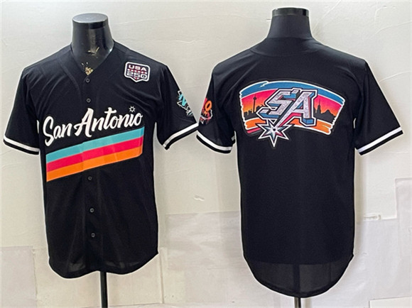 San Antonio Spurs Team Big Logo Black USA 250' Patch City Edition Stitched Baseball Jersey