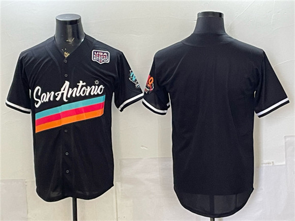 San Antonio Spurs Blank Black USA 250' Patch City Edition Stitched Baseball Jersey San Antonio Spurs Blank Black USA 250' Patch City Edition Stitched Baseball Jersey