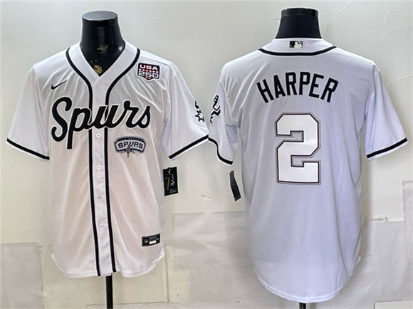San Antonio Spurs #2 Dylan Harper White USA 250' Patch Stitched Baseball Jersey