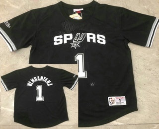San Antonio Spurs #1 Victor Wembanyama Black Short-Sleeved Swingman Stitched Throwback Jersey