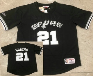 San Antonio Spurs #21 Tim Duncan Black Short-Sleeved Swingman Stitched Throwback Jersey