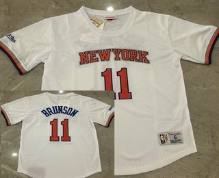New York Knicks #11 Jalen Brunson White Short-Sleeved Swingman Stitched Throwback Jersey