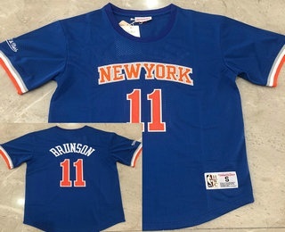New York Knicks #11 Jalen Brunson Blue Short-Sleeved Swingman Stitched Throwback Jersey