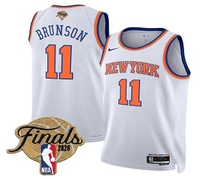 New York Knicks #11 Jalen Brunson White 2026 Finals Patch Icon Edition Stitched Jersey