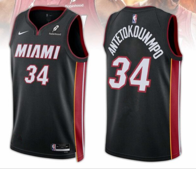 Miami Heat #34 Giannis Antetokounmpo Black 2025 Icon Edition Swingman Stitched Basketball Jersey