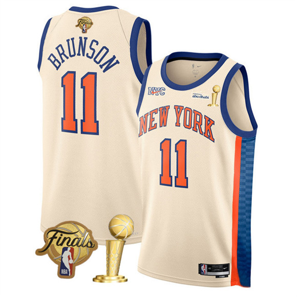 New York Knicks #11 Jalen Brunson Cream 2026 Finals Patch And Finals Champions Patch City Edition Stitched Basketball Jersey