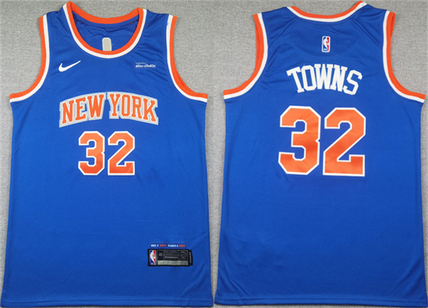 New York Knicks #32 Karl-Anthony Towns Blue Icon Edition Edition Stitched Basketball Jersey