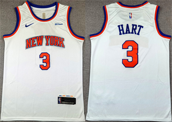 New York Knicks #3 Josh Hart White Association Edition Stitched Basketball Jersey