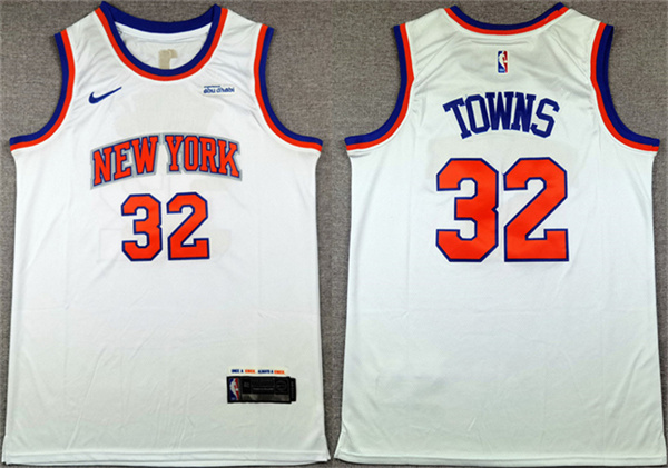 New York Knicks #32 Karl-Anthony Towns White 2024 Association Edition Stitched Basketball Jersey