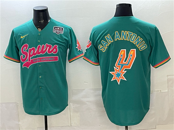 San Antonio Spurs Team Big Logo Teal USA 250' Patch Stitched Baseball Jersey