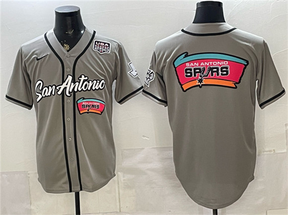 San Antonio Spurs Team Big Logo Gray USA 250' Patch Stitched Baseball Jersey