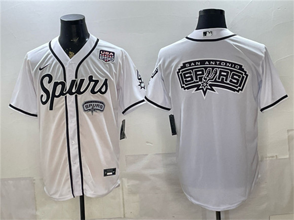 San Antonio Spurs Team Big Logo White USA 250' Patch Stitched Baseball Jersey