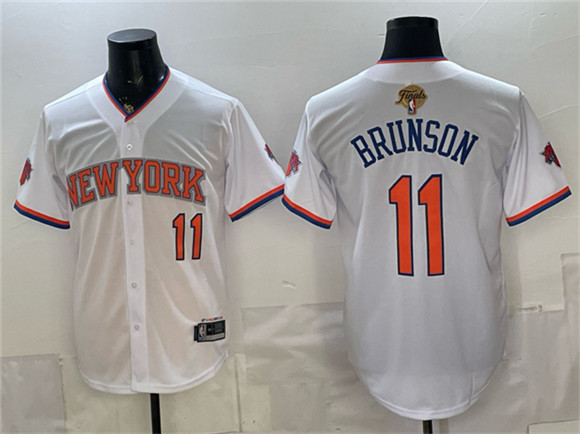 New York Knicks #11 Jalen Brunson White 2026 Finals Patch Stitched Baseball Jersey