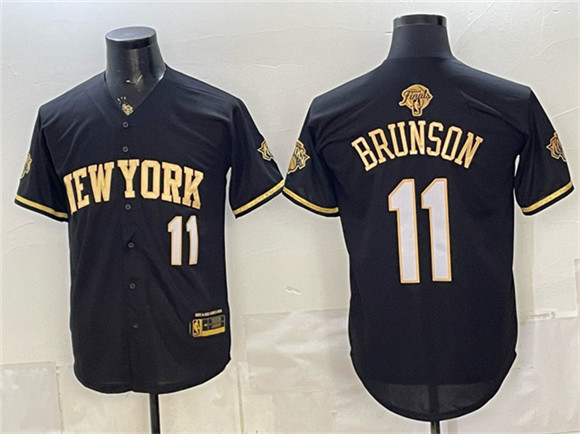 New York Knicks #11 Jalen Brunson Black Gold 2026 Finals Patch Stitched Baseball Jersey
