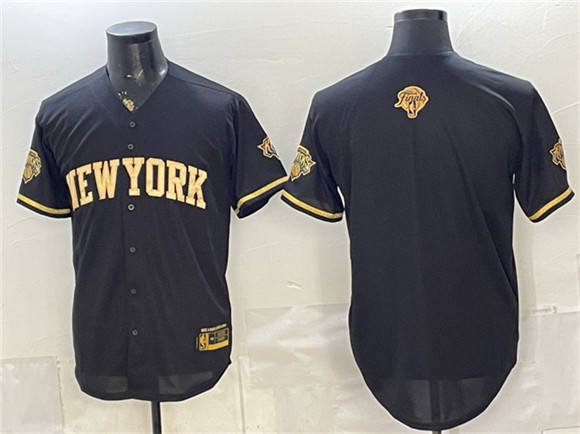 New York Knicks Blank Black Gold 2026 Finals Patch Stitched Baseball Jersey