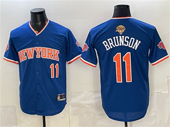 New York Knicks #11 Jalen Brunson Blue 2026 Finals Patch Stitched Baseball Jersey