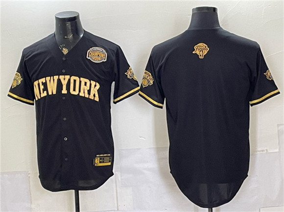 New York Knicks Blank Black Gold 2026 Finals & Eastern Conference Champions Patch Stitched Baseball Jersey
