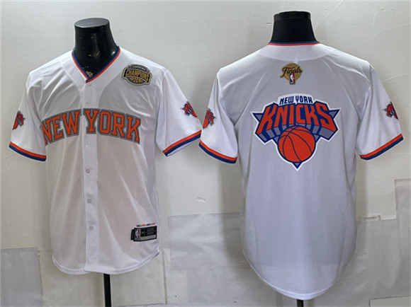 New York Knicks Team Big Logo White 2026 Finals & Eastern Conference Champions Patch Stitched Baseball Jersey