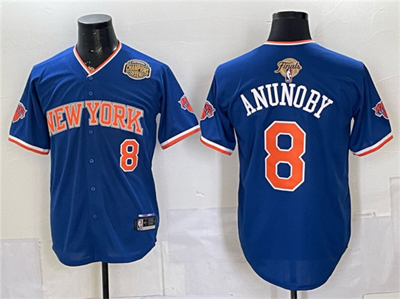 New York Knicks #8 OG Anunoby Royal 2026 Finals & Eastern Conference Champions Patch Stitched Baseball Jersey