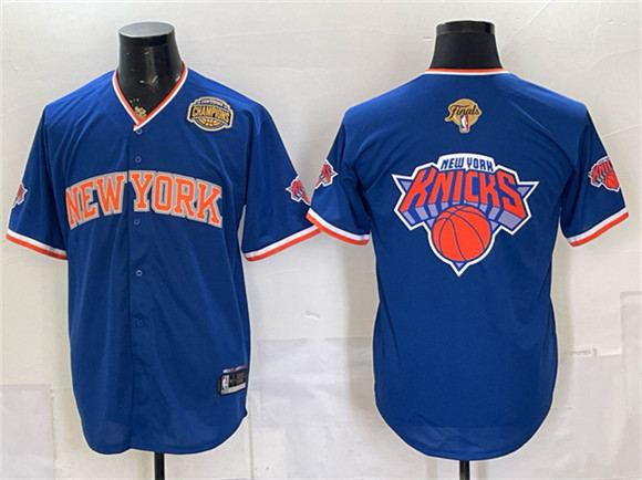 New York Knicks Team Big Logo Royal 2026 Finals & Eastern Conference Champions Patch Stitched Baseball Jersey