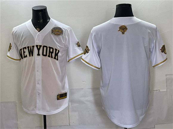 New York Knicks Blank White Gold 2026 Finals & Eastern Conference Champions Patch Stitched Baseball Jersey