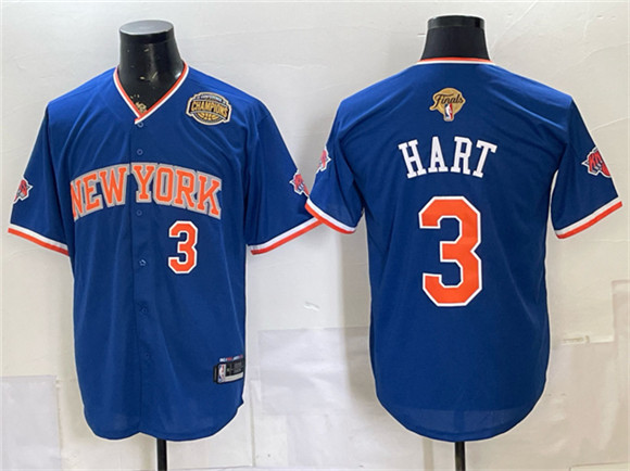 New York Knicks #3 Josh Hart Royal 2026 Finals & Eastern Conference Champions Patch Stitched Baseball Jersey