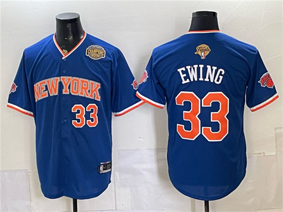 New York Knicks #33 Patrick Ewing Royal 2026 Finals & Eastern Conference Champions Patch Stitched Baseball Jersey