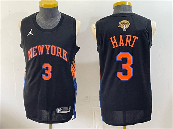 New York Knicks #3 Josh Hart Black 2026 Finals Patch Statement Edition Stitched Jersey New York Knicks #3 Josh Hart Black 2026 Finals Patch Statement Edition Stitched Jersey