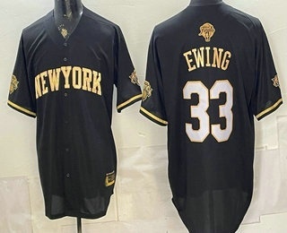 New York Knicks #33 Patrick Ewing Black Gold 2026 Finals Patch Stitched Baseball Jersey