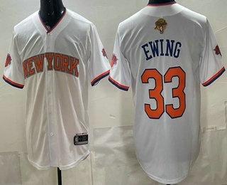 New York Knicks #33 Patrick Ewing White 2026 Finals Patch Stitched Baseball Jersey