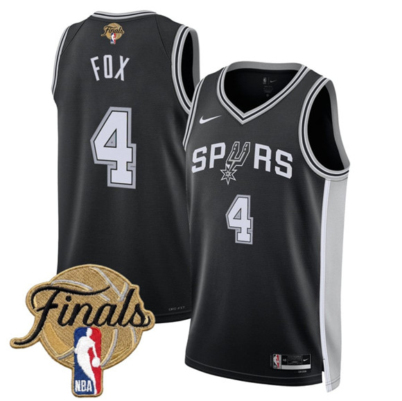 San Antonio Spurs #4 De'Aaron Fox Black 2026 Finals Patch Icon Edition Stitched Basketball Jersey