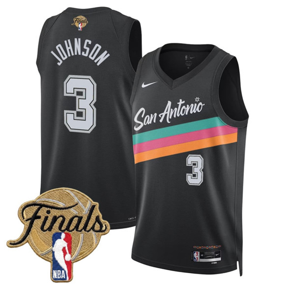 San Antonio Spurs #3 Keldon Johnson Black 2026 Finals Patch City Edition Stitched Basketball Jersey