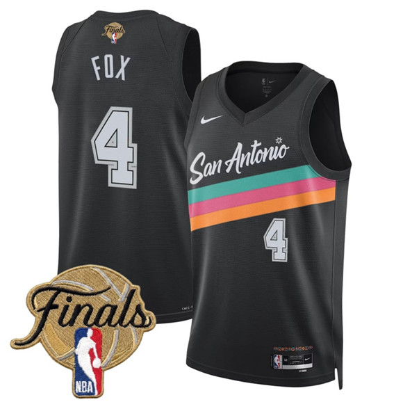 San Antonio Spurs #4 De'Aaron Fox Black 2026 Finals Patch City Edition Stitched Basketball Jersey