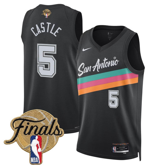 San Antonio Spurs #5 Stephon Castle Black 2026 Finals Patch City Edition Stitched Basketball Jersey