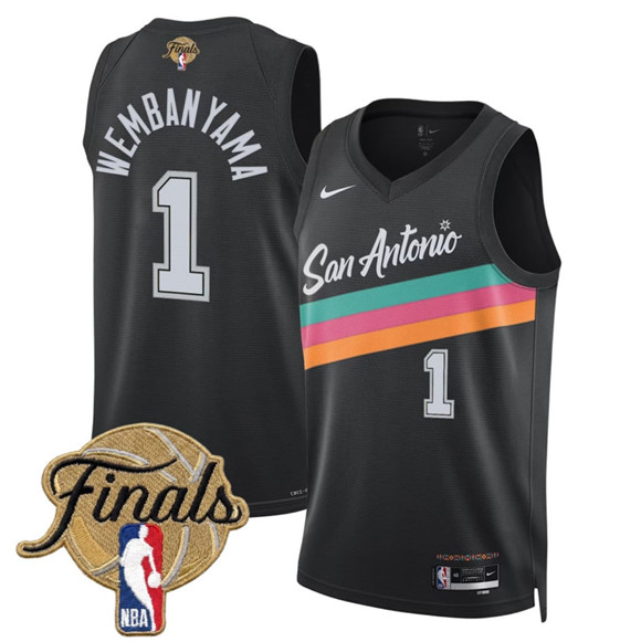 San Antonio Spurs #1 Victor Wembanyama Black 2026 Finals Patch City Edition Stitched Basketball Jersey