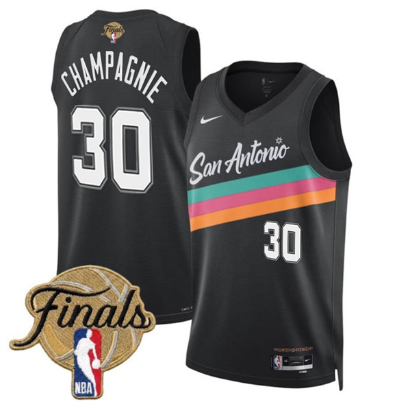 San Antonio Spurs #30 Julian Champagnie Black 2026 Finals Patch City Edition Stitched Basketball Jersey