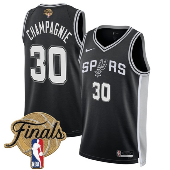 San Antonio Spurs #30 Julian Champagnie Black 2026 Finals Patch Icon Edition Stitched Basketball Jersey