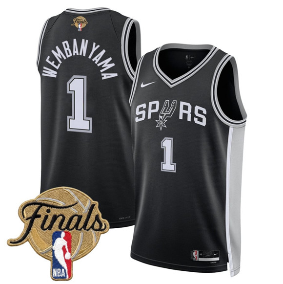 San Antonio Spurs #1 Victor Wembanyama Black 2026 Finals Patch Icon Edition Stitched Basketball Jersey