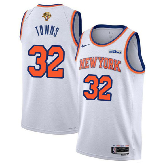 New Yok Knicks #32 Karl-Anthony Towns White 2026 Finals Patch Association Edition Stitched Basketball Jersey
