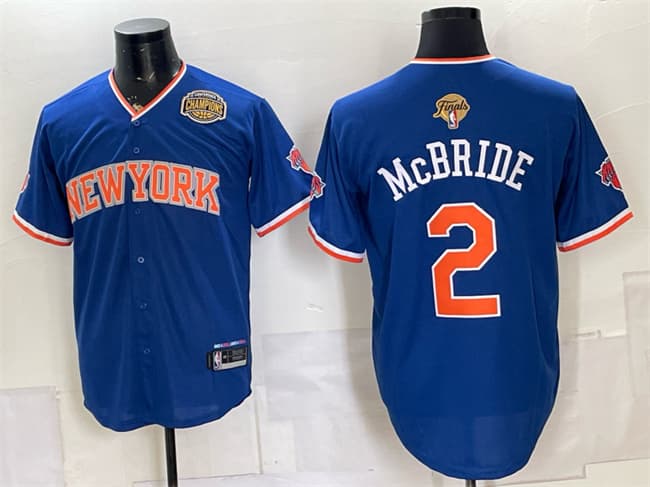 New York Knicks #2 Miles McBride Blue 2026 Finals & Eastern Conference Champions Patch Stitched Baseball Jersey