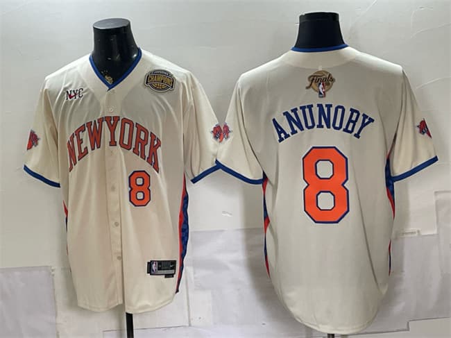 New York Knicks #8 OG Anunoby Cream 2026 Finals & Eastern Conference Champions Patch Stitched Baseball Jersey