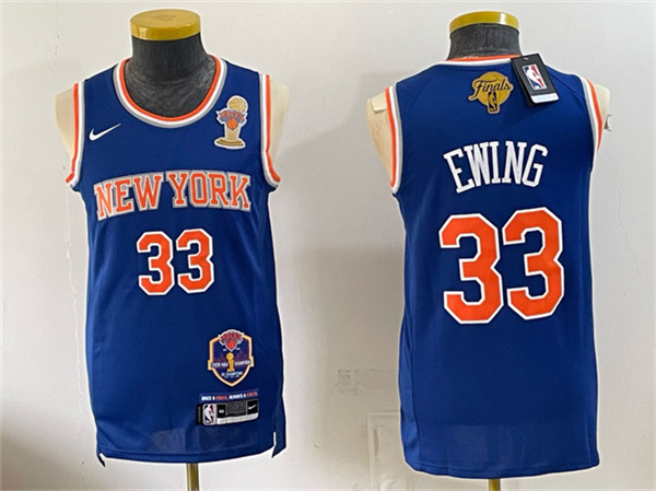 New York Knicks #33 Patrick Ewing Blue 2026 Finals Champions Patch Stitched Jersey